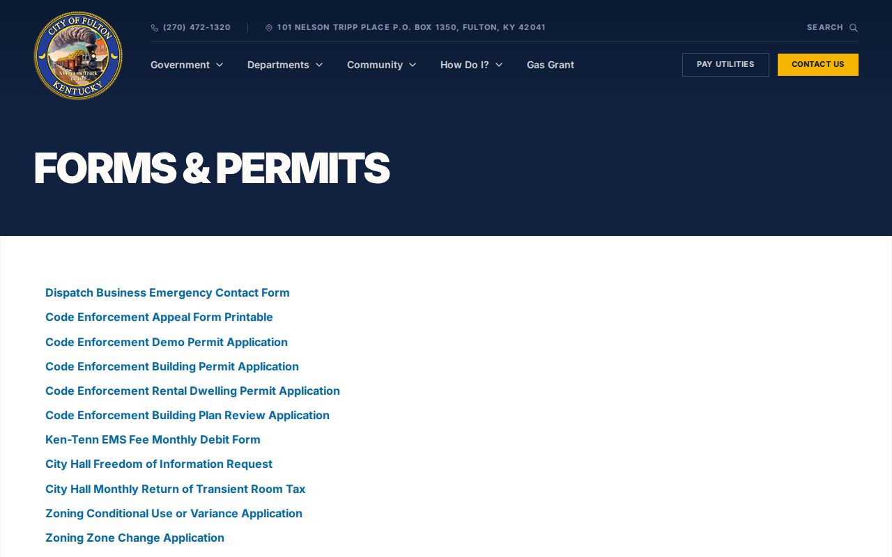 City of Fulton forms page listing the Freedom of Information request form