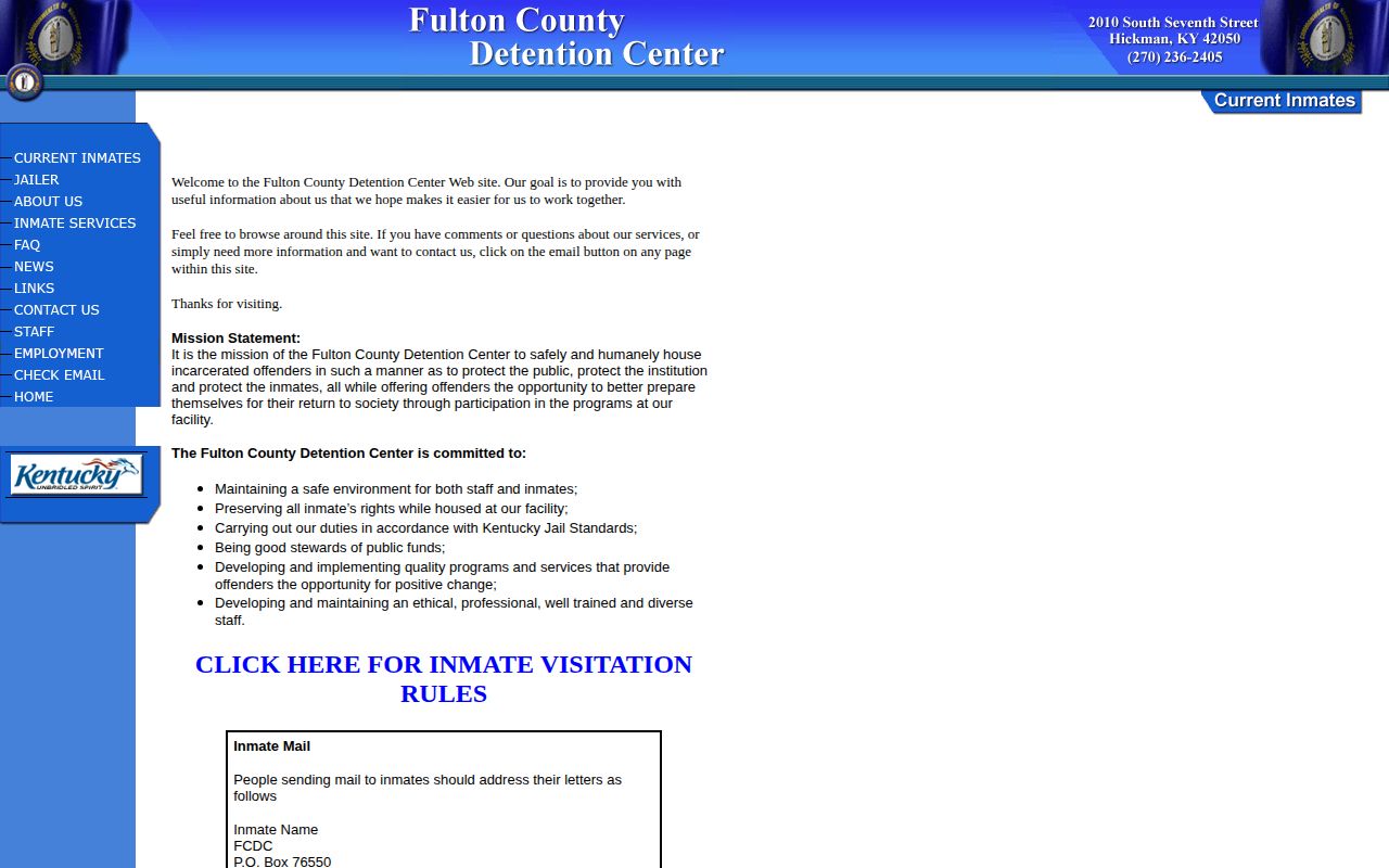 Fulton County Detention Center current inmate record access page