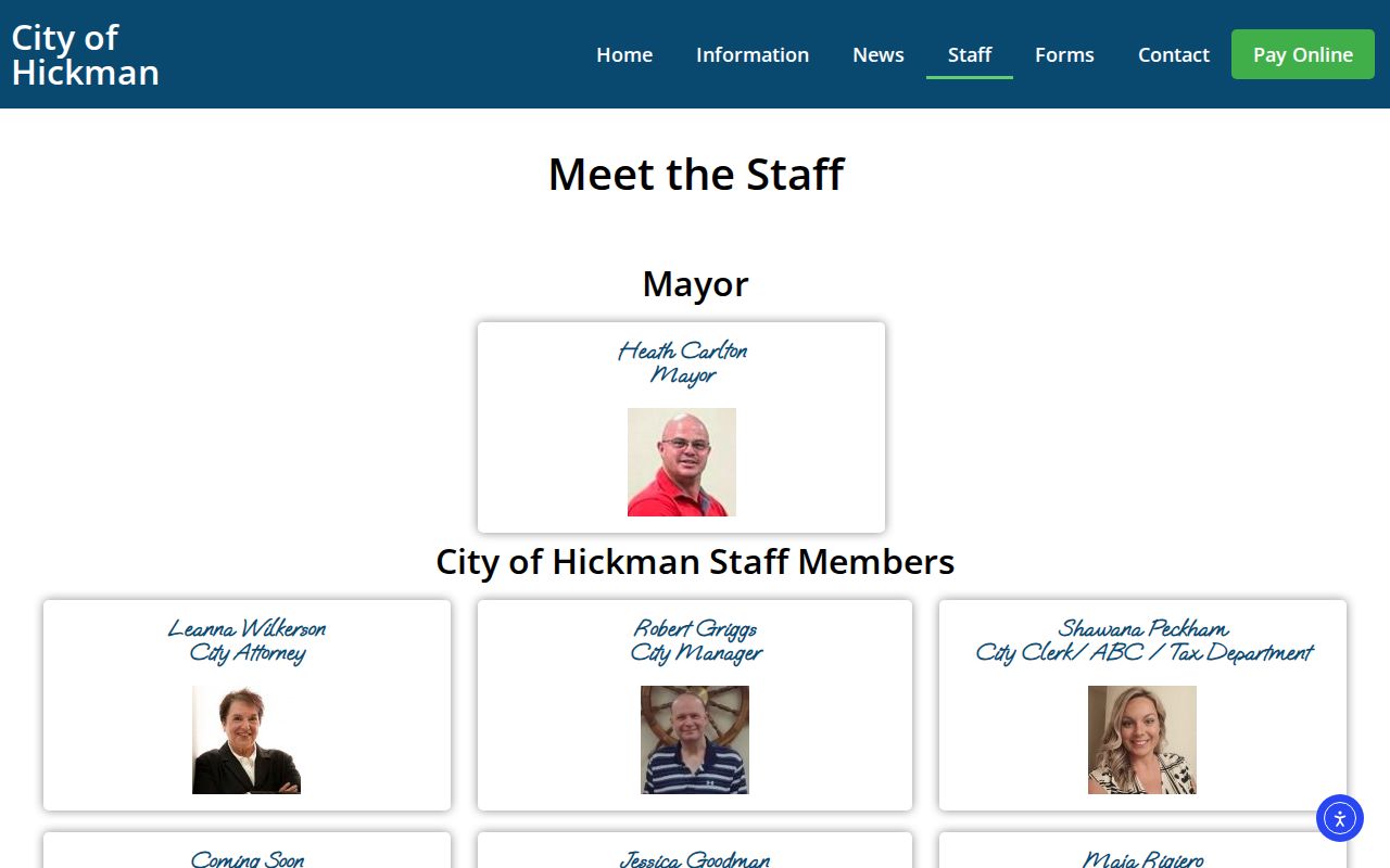 Official Hickman staff page identifying the police chief